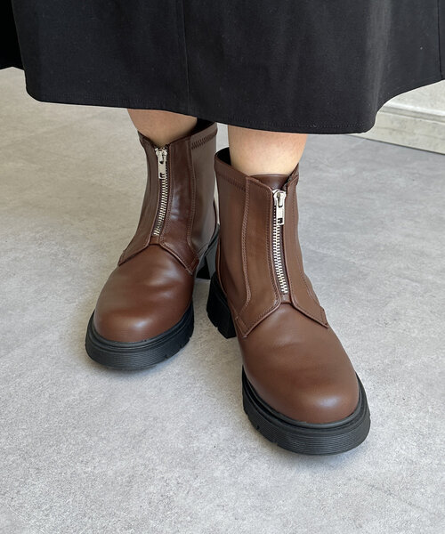 Thevon（ゼボン）の「厚底フロントジップブーツ（ブーツ・レディース・ブラウン/ブラック・M/L）」の9枚目の写真