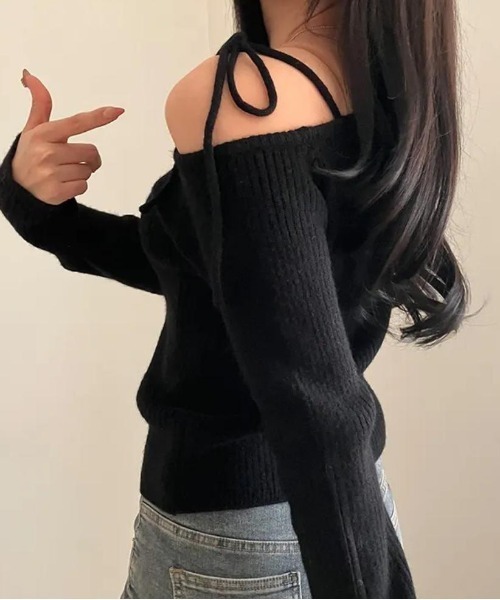 Teem Store(チームストア)の「ワンショルダー リボン リブニット(ニット/セーター・レディース・アイボリー/ブラック/レッド・F)」の6枚目の写真