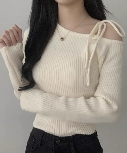 Teem Store(チームストア)の「ワンショルダー リボン リブニット(ニット/セーター・レディース・アイボリー/ブラック/レッド・F)」の20枚目の写真