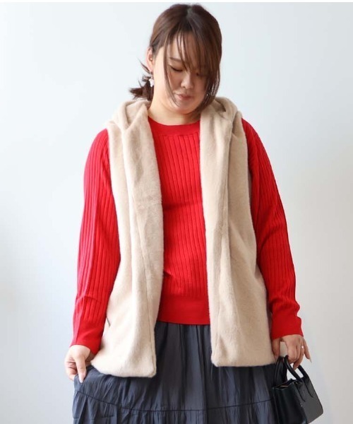 【セール】【L～5L 大きいサイズ】エコファーフードロングベスト（ベスト）｜MB mint breeze（エムビーミントブリーズ）