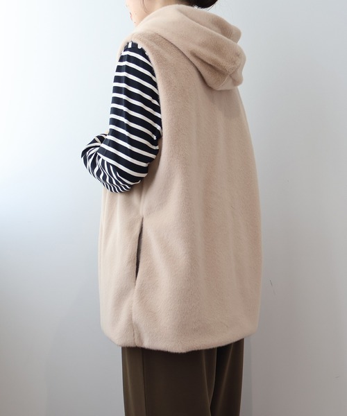 【セール】【L～5L 大きいサイズ】エコファーフードロングベスト（ベスト）｜MB mint breeze（エムビーミントブリーズ）