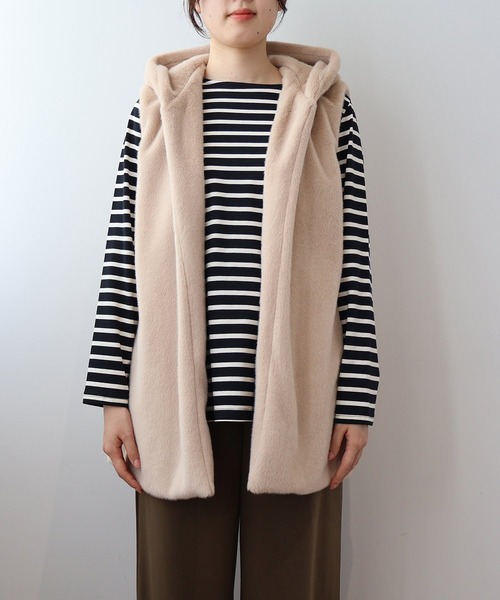 【セール】【L～5L 大きいサイズ】エコファーフードロングベスト（ベスト）｜MB mint breeze（エムビーミントブリーズ）