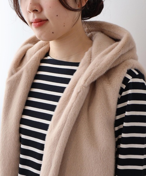 【セール】【L～5L 大きいサイズ】エコファーフードロングベスト（ベスト）｜MB mint breeze（エムビーミントブリーズ）