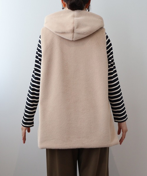 【セール】【L～5L 大きいサイズ】エコファーフードロングベスト（ベスト）｜MB mint breeze（エムビーミントブリーズ）