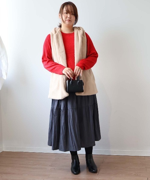 【セール】【L～5L 大きいサイズ】エコファーフードロングベスト（ベスト）｜MB mint breeze（エムビーミントブリーズ）