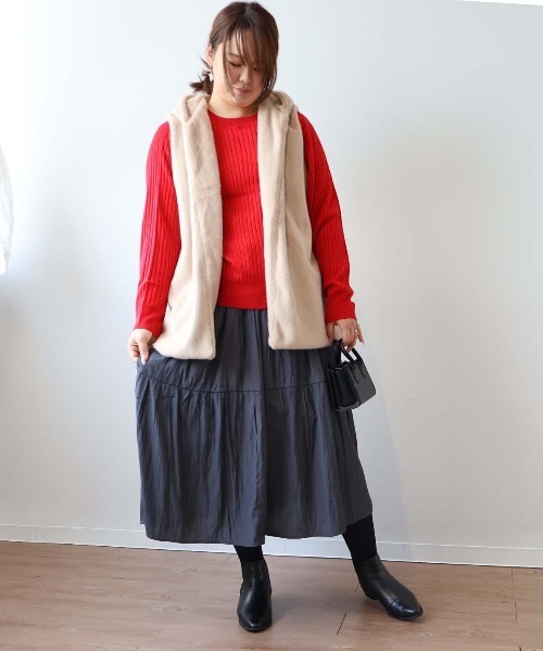 【セール】【L～5L 大きいサイズ】エコファーフードロングベスト（ベスト）｜MB mint breeze（エムビーミントブリーズ）