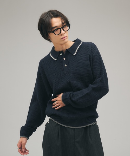Adoon plain(アドーンプレーン)の「COLLAR LINE KNIT POLO SHIRT / ピスネームニットポロシャツ 【新色追加】(ポロシャツ・メンズ・キャメル/ブラック/カーキ/ネイビー/チャコールグレー/ライトベージュ/ブラウン・MEDIUM/LARGE)」の6枚目の写真