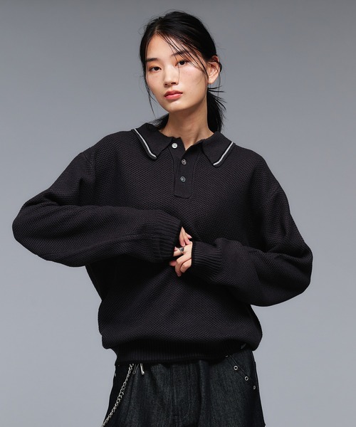 COLLAR LINE KNIT POLO SHIRT / ピスネームニットポロシャツ