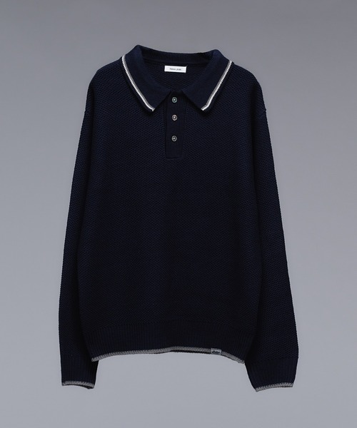 セール】COLLAR LINE KNIT POLO SHIRT / ピスネームニットポロシャツ