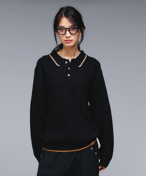 COLLAR LINE KNIT POLO SHIRT / ピスネームニットポロシャツ 【新色