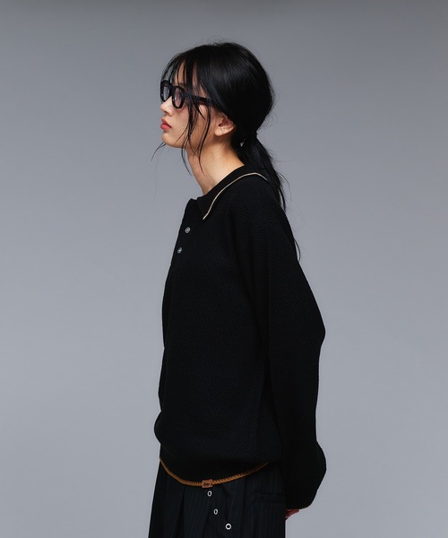 COLLAR LINE KNIT POLO SHIRT / ピスネームニットポロシャツ 【新色