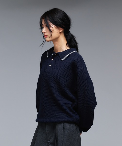 COLLAR LINE KNIT POLO SHIRT / ピスネームニットポロシャツ 【新色