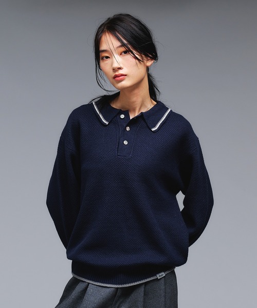 COLLAR LINE KNIT POLO SHIRT / ピスネームニットポロシャツ