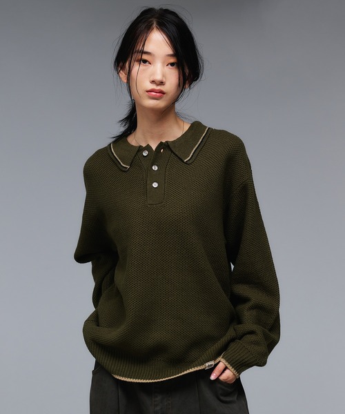 COLLAR LINE KNIT POLO SHIRT / ピスネームニットポロシャツ 【新色