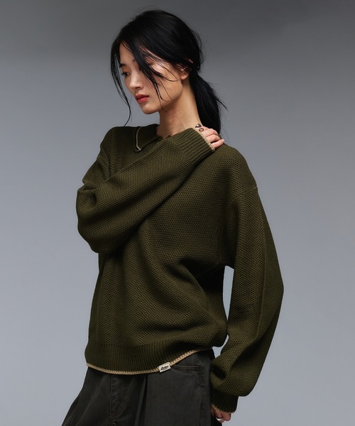 COLLAR LINE KNIT POLO SHIRT / ピスネームニットポロシャツ