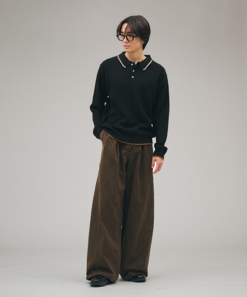 Adoon plain(アドーンプレーン)の「COLLAR LINE KNIT POLO SHIRT / ピスネームニットポロシャツ 【新色追加】(ポロシャツ・メンズ・キャメル/ブラック/カーキ/ネイビー/チャコールグレー/ライトベージュ/ブラウン・MEDIUM/LARGE)」の12枚目の写真