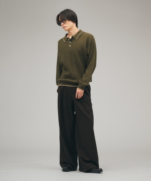 Adoon plain(アドーンプレーン)の「COLLAR LINE KNIT POLO SHIRT / ピスネームニットポロシャツ 【新色追加】(ポロシャツ・メンズ・キャメル/ブラック/カーキ/ネイビー/チャコールグレー/ライトベージュ/ブラウン・MEDIUM/LARGE)」の13枚目の写真