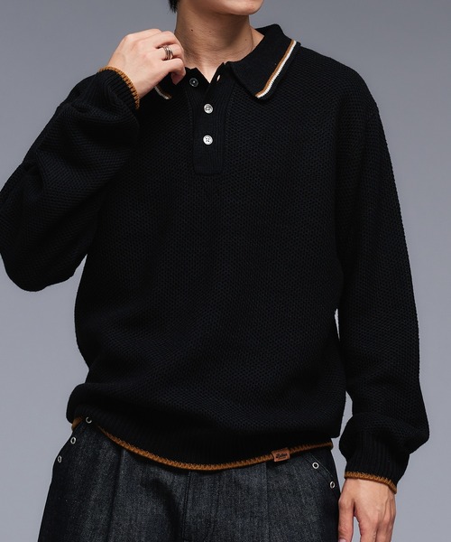 COLLAR LINE KNIT POLO SHIRT / ピスネームニットポロシャツ