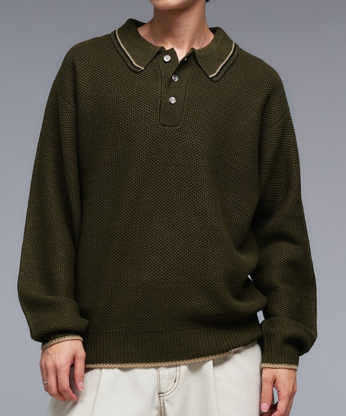 Adoon plain(アドーンプレーン)の「COLLAR LINE KNIT POLO SHIRT / ピスネームニットポロシャツ 【新色追加】(ポロシャツ・メンズ・キャメル/ブラック/カーキ/ネイビー/チャコールグレー/ライトベージュ/ブラウン・MEDIUM/LARGE)」の11枚目の写真