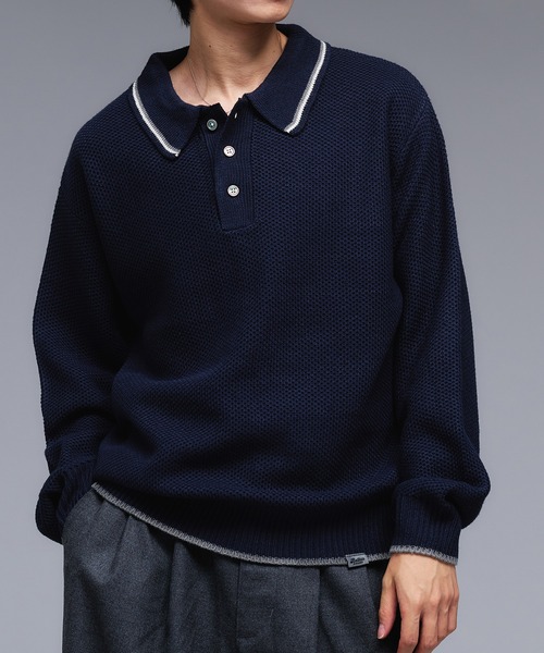 Adoon plain(アドーンプレーン)の「COLLAR LINE KNIT POLO SHIRT / ピスネームニットポロシャツ 【新色追加】(ポロシャツ・メンズ・キャメル/ブラック/カーキ/ネイビー/チャコールグレー/ライトベージュ/ブラウン・MEDIUM/LARGE)」の9枚目の写真