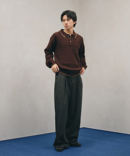 Adoon plain(アドーンプレーン)の「COLLAR LINE KNIT POLO SHIRT / ピスネームニットポロシャツ 【新色追加】(ポロシャツ・メンズ・キャメル/ブラック/カーキ/ネイビー/チャコールグレー/ライトベージュ/ブラウン・MEDIUM/LARGE)」の22枚目の写真