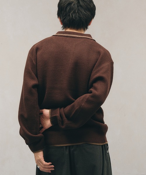 Adoon plain(アドーンプレーン)の「COLLAR LINE KNIT POLO SHIRT / ピスネームニットポロシャツ 【新色追加】(ポロシャツ・メンズ・キャメル/ブラック/カーキ/ネイビー/チャコールグレー/ライトベージュ/ブラウン・MEDIUM/LARGE)」の14枚目の写真