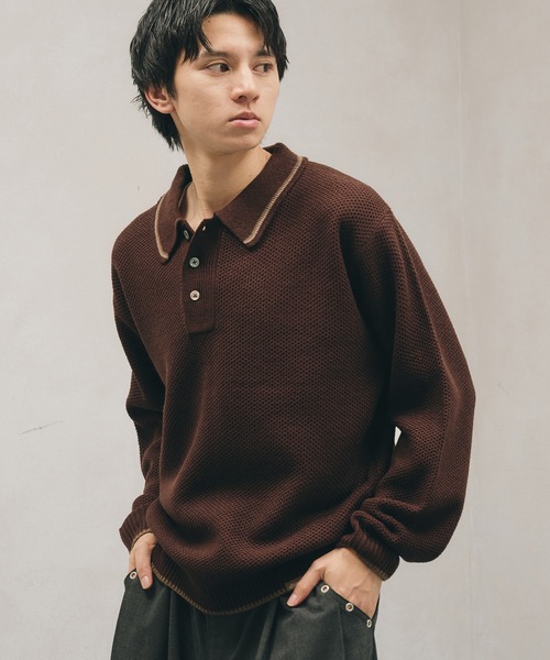 COLLAR LINE KNIT POLO SHIRT / ピスネームニットポロシャツ 【新色
