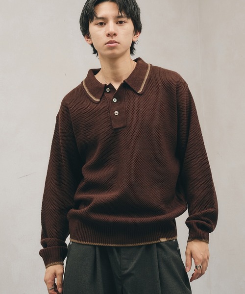 Adoon plain(アドーンプレーン)の「COLLAR LINE KNIT POLO SHIRT / ピスネームニットポロシャツ 【新色追加】(ポロシャツ・メンズ・キャメル/ブラック/カーキ/ネイビー/チャコールグレー/ライトベージュ/ブラウン・MEDIUM/LARGE)」の17枚目の写真