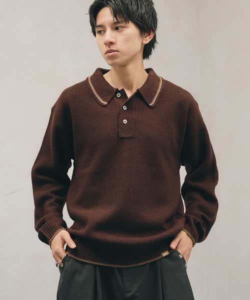 Adoon plain(アドーンプレーン)の「COLLAR LINE KNIT POLO SHIRT / ピスネームニットポロシャツ 【新色追加】(ポロシャツ・メンズ・キャメル/ブラック/カーキ/ネイビー/チャコールグレー/ライトベージュ/ブラウン・MEDIUM/LARGE)」の18枚目の写真