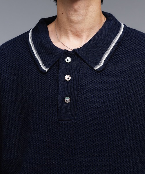 COLLAR LINE KNIT POLO SHIRT / ピスネームニットポロシャツ 【新色