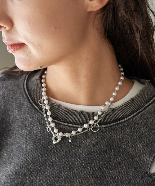 FREAK'S STORE（フリークスストア）の「パールミックス ハートネックレス（ネックレス・レディース・シルバー・ONE SIZE）」の4枚目の写真