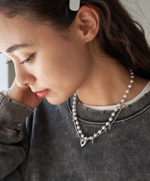 FREAK'S STORE（フリークスストア）の「パールミックス ハートネックレス（ネックレス・レディース・シルバー・ONE SIZE）」の5枚目の写真