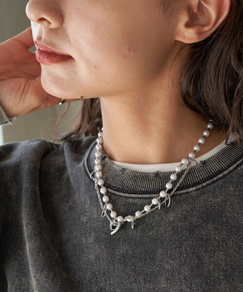 FREAK'S STORE（フリークスストア）の「パールミックス ハートネックレス（ネックレス・レディース・シルバー・ONE SIZE）」の6枚目の写真