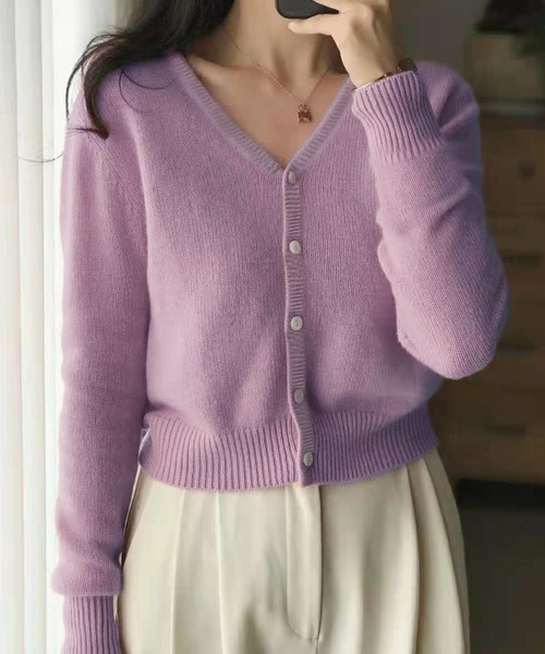 Girly Doll（ガーリードール）の「Vネックニットカーディガン（カーディガン/ボレロ・レディース・ブラウン/ピンク/ダークグレー/ベージュ/ネイビー/イエロー/オフホワイト/ブルー/ブラック/チャコールグレー/パープル/グレー・FREE）」の10枚目の写真