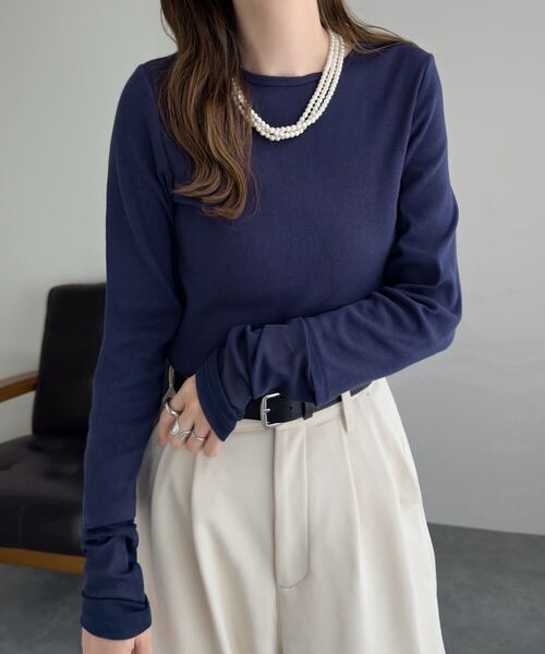 KOBE LETTUCE（コウベレタス）の「テレコリブロングスリーブトップス（Tシャツ/カットソー・レディース・ブラウン/ボルドー/アイボリー系/ブラック/グレイッシュベージュ/アイボリー/ワイン系/ネイビー/ブラウン系/ブラック系/ベージュ系/アイボリー系1/ネイビー系・M/L/XL/M1）」の11枚目の写真