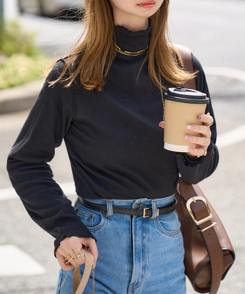 KOBE LETTUCE（コウベレタス）の「テレコリブロングスリーブトップス（Tシャツ/カットソー・レディース・ブラウン/ボルドー/アイボリー系/ブラック/グレイッシュベージュ/アイボリー/ワイン系/ネイビー/ブラウン系/ブラック系/ベージュ系/アイボリー系1/ネイビー系・M/L/XL/M1）」の19枚目の写真