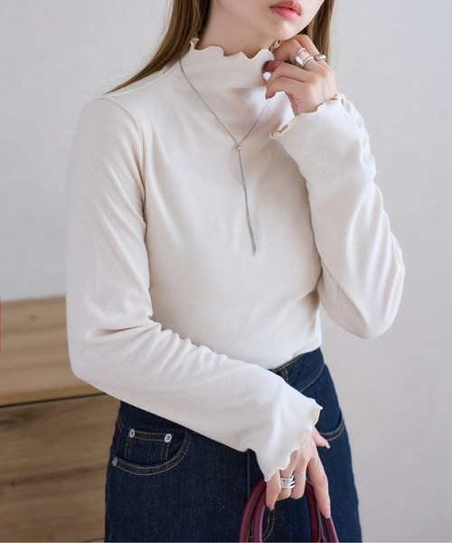 KOBE LETTUCE（コウベレタス）の「テレコリブロングスリーブトップス（Tシャツ/カットソー・レディース・ブラウン/ボルドー/アイボリー系/ブラック/グレイッシュベージュ/アイボリー/ワイン系/ネイビー/ブラウン系/ブラック系/ベージュ系/アイボリー系1/ネイビー系・M/L/XL/M1）」の17枚目の写真