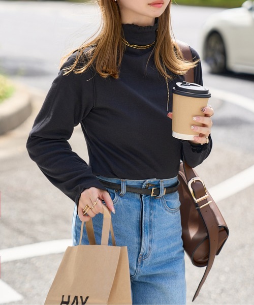 KOBE LETTUCE（コウベレタス）の「テレコリブロングスリーブトップス（Tシャツ/カットソー・レディース・ブラウン/ボルドー/アイボリー系/ブラック/グレイッシュベージュ/アイボリー/ワイン系/ネイビー/ブラウン系/ブラック系/ベージュ系/アイボリー系1/ネイビー系・M/L/XL/M1）」の22枚目の写真