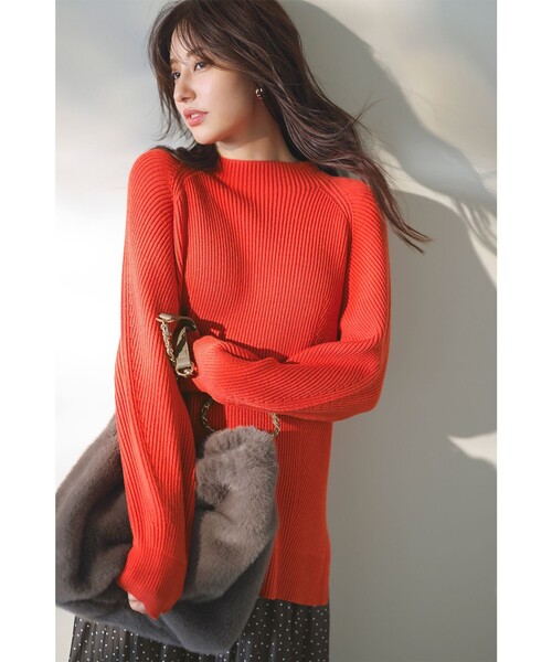 ANY SIS（エニィスィス）の「【洗える・セットアップ可】アンチピリング変形畔 ボトルネック ニット（ニット/セーター・レディース・ブラック系/オレンジ系/ダルブルー系/ダークブラウン系/アイボリー系・2）」の5枚目の写真