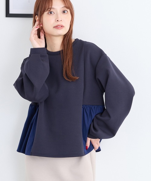 NICOLE white（ニコルホワイト）の「異素材ペプラムプルオーバー（Tシャツ/カットソー・レディース・ネイビー/チャコール/グレー・FREE）」の3枚目の写真