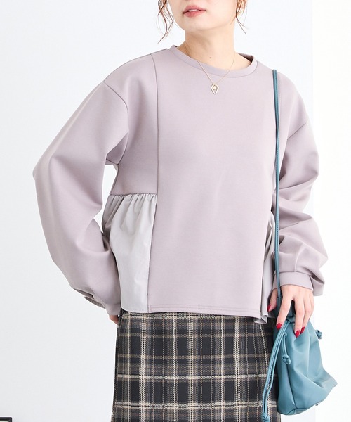 NICOLE white（ニコルホワイト）の「異素材ペプラムプルオーバー（Tシャツ/カットソー・レディース・ネイビー/チャコール/グレー・FREE）」の2枚目の写真