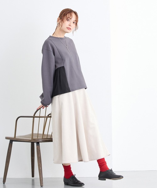 NICOLE white（ニコルホワイト）の「異素材ペプラムプルオーバー（Tシャツ/カットソー・レディース・ネイビー/チャコール/グレー・FREE）」の17枚目の写真