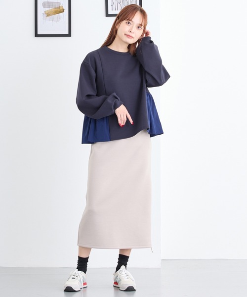 NICOLE white（ニコルホワイト）の「異素材ペプラムプルオーバー（Tシャツ/カットソー・レディース・ネイビー/チャコール/グレー・FREE）」の7枚目の写真