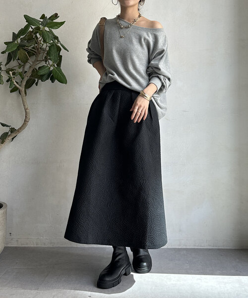 【セール】【WEB限定】フクレジャガードフレアスアカート（スカート）｜DouDou（ドゥドゥ）