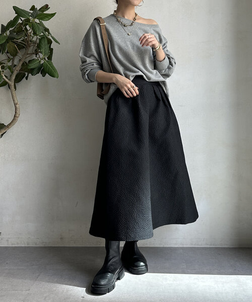 【セール】【WEB限定】フクレジャガードフレアスアカート（スカート）｜DouDou（ドゥドゥ）