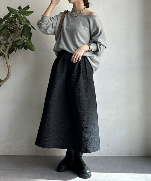 【セール】【WEB限定】フクレジャガードフレアスアカート（スカート）｜DouDou（ドゥドゥ）