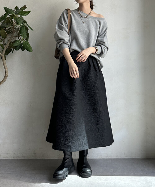 【セール】【WEB限定】フクレジャガードフレアスアカート（スカート）｜DouDou（ドゥドゥ）