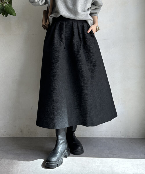 【セール】【WEB限定】フクレジャガードフレアスアカート（スカート）｜DouDou（ドゥドゥ）