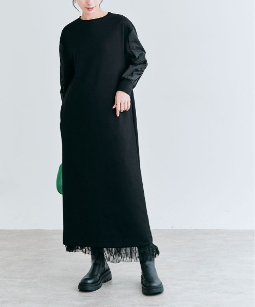 kirakiraShop(キラキラショップ)の「異素材 ダンボール ワンピース(ワンピース・レディース・ブラック/オフホワイト/ネイビー・M/L)」の15枚目の写真