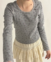 nami nami long sleeve tops/配色レースカットソー